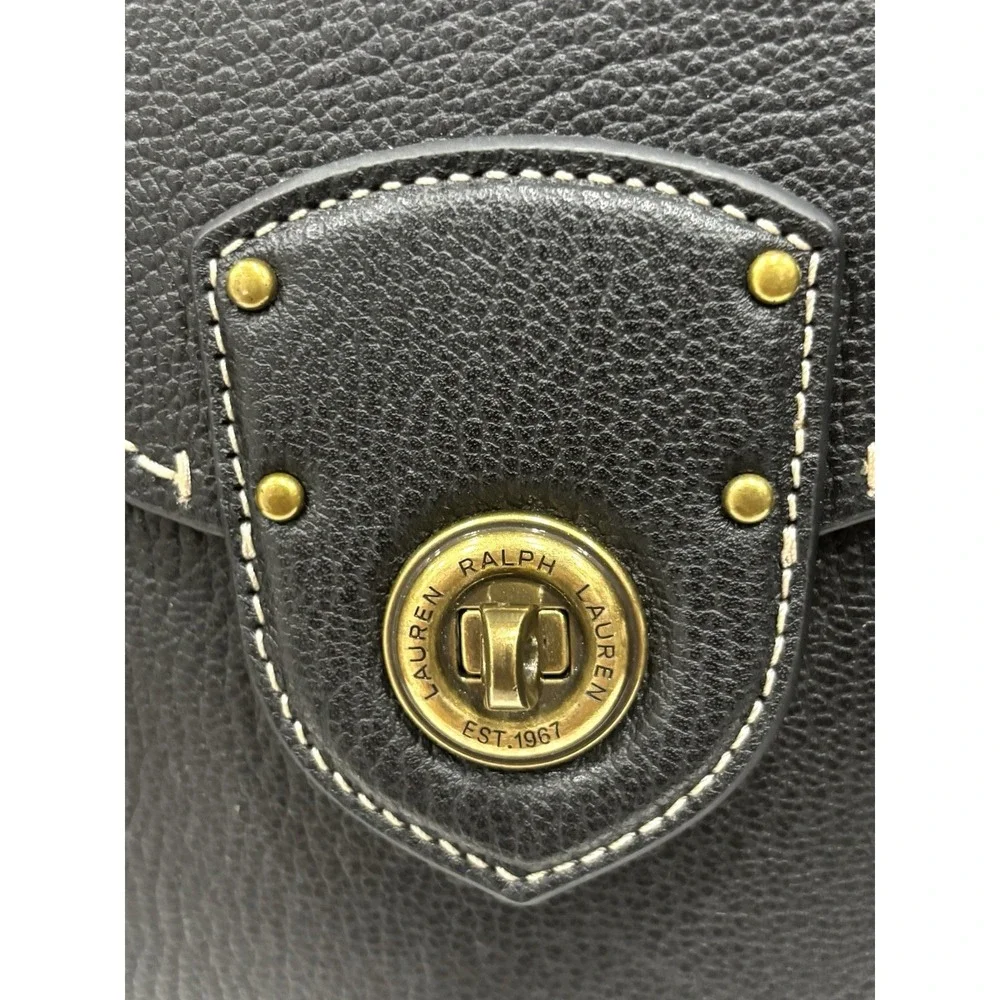 Lauren Ralph Lauren Black Pebbled Satchel Handbag Turn Lock Top Handle Bag